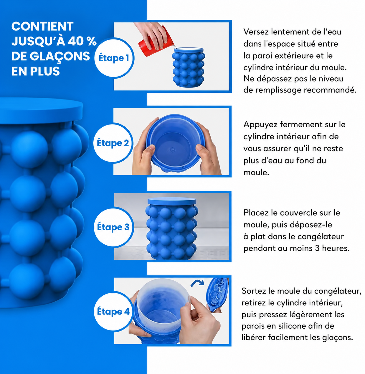 Moule de cubes de glace 2 en 1, cube de glace portable, fabricant de boissons congelées pour whisky, bière,