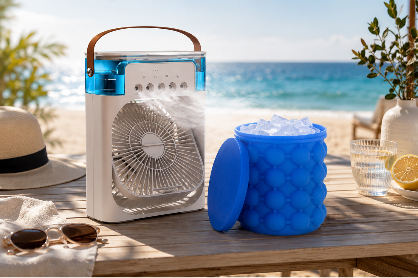 Ice Fan Cooler  aire climatisée, Mini réfrigérateur d'air pour la maison, lumière LED nocturne, humidificateur portable,