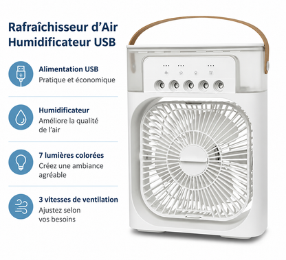 Ice Fan Cooler  aire climatisée, Mini réfrigérateur d'air pour la maison, lumière LED nocturne, humidificateur portable,
